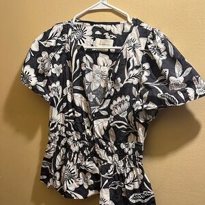 Anthropologie Monochrome Floral Wrap Blouse